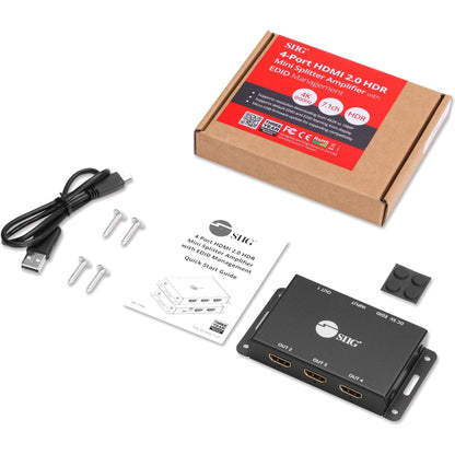 SIIG 4 Port HDMI 2.0 HDR Mini Splitter Amplifier with EDID Management