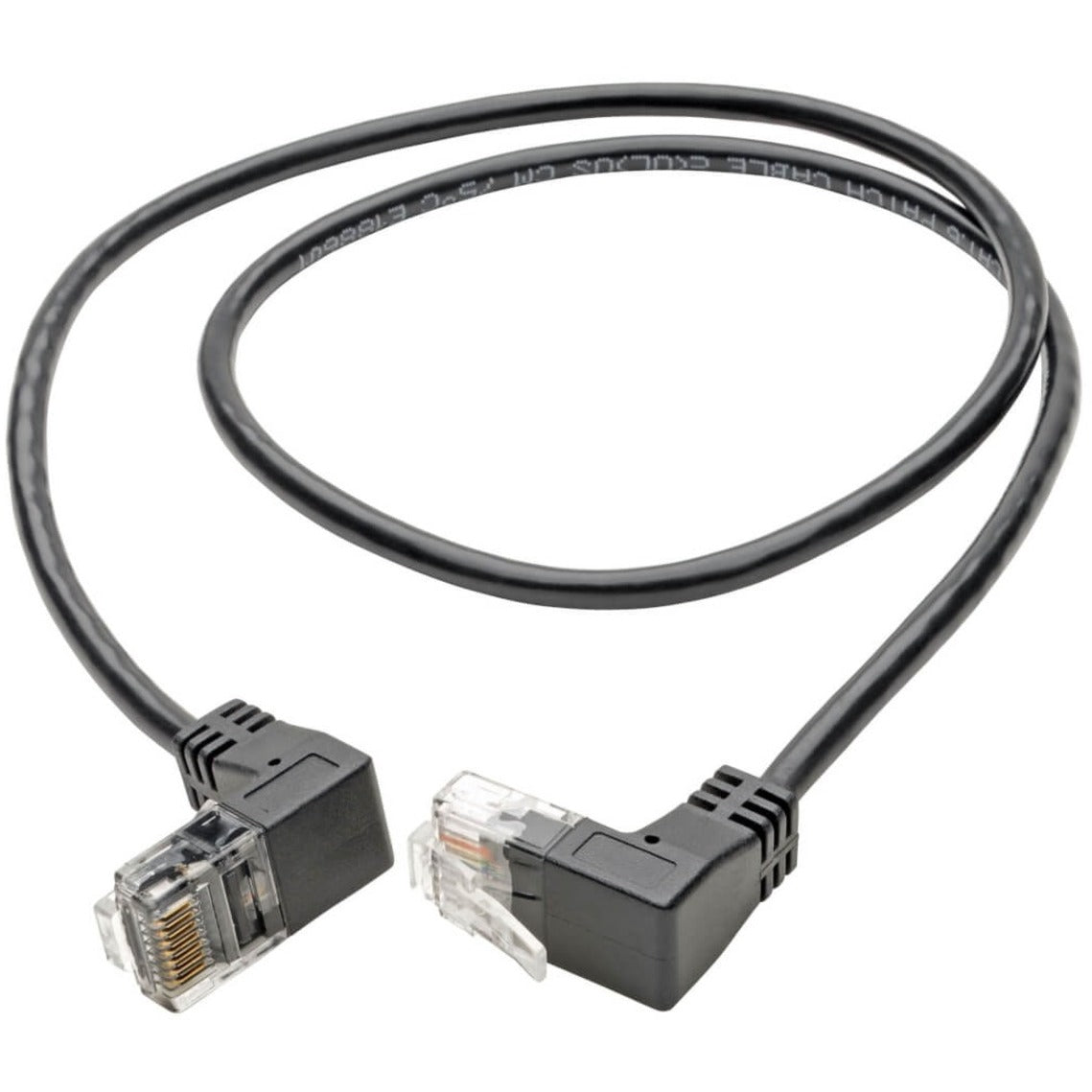 Tripp Lite Right-Angle Cat6 Gigabit Snagless Molded Slim UTP Ethernet Cable (RJ45 M/M) Black 1 ft. (0.31 m)
