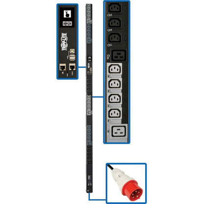 Tripp Lite 11.5kW 208-240V 3PH Switched PDU LX Interface Gigabit 30 Outlets IEC 309 16/20A Red 360-415V Input Outlet Monitoring LCD 1.8 m Cord 0U 1.8 m Height TAA