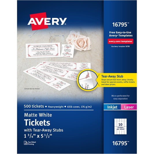 Avery&reg; Blank Printable Perforated Raffle Tickets - Tear-Away Stubs