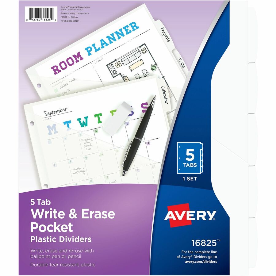 Avery&reg; Write & Erase Pocket Plastic Dividers