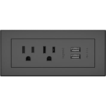 Wiremold Furniture Power 2-Outlet with USB-A Unit- Black