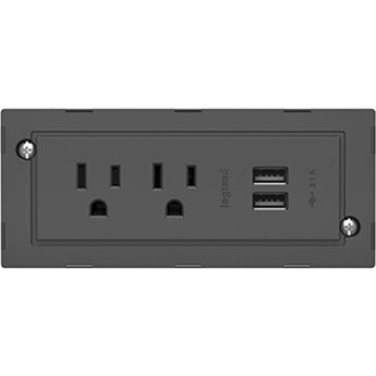 Wiremold Furniture Power 2-Outlet with USB-A Unit- Black