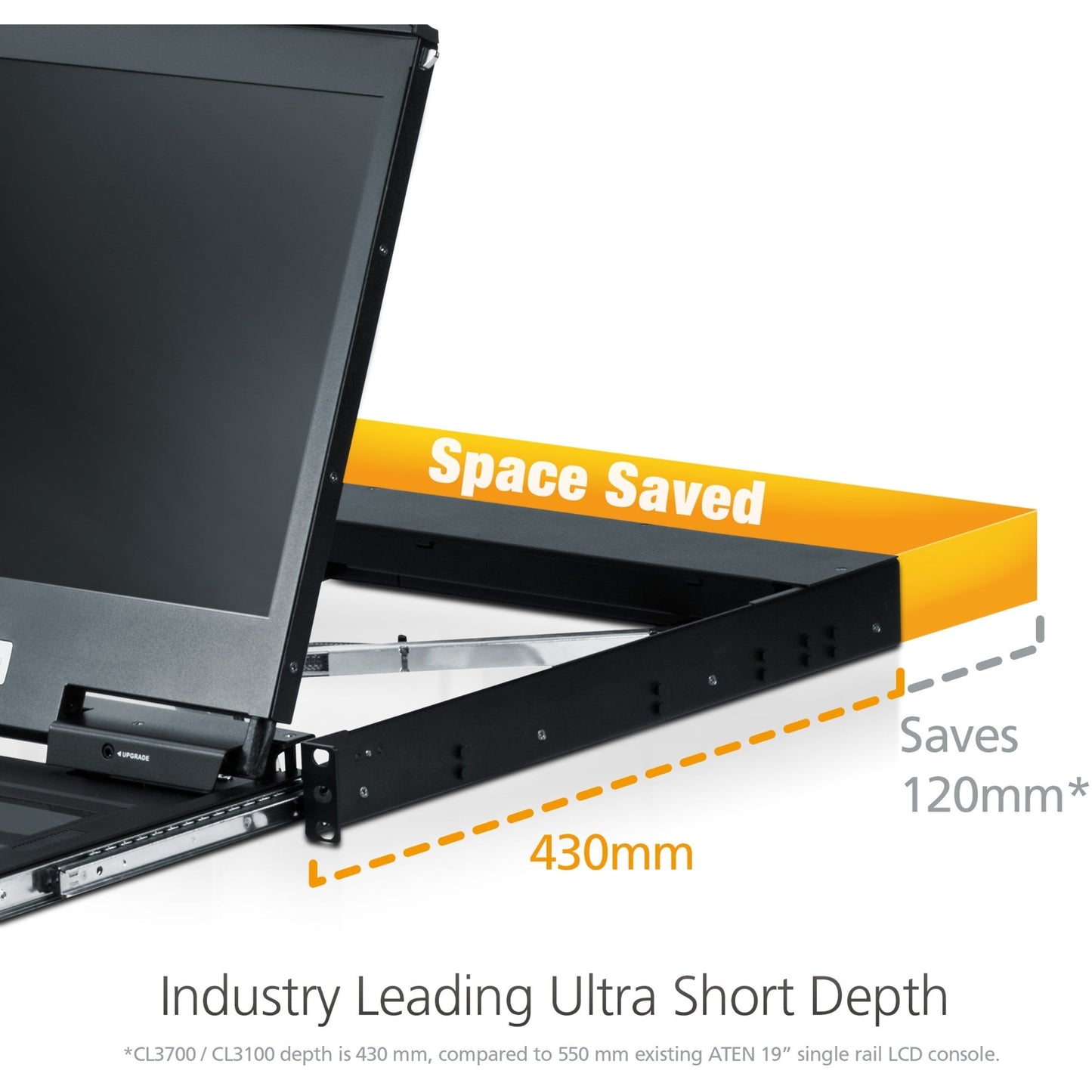 Aten 1U Ultra Short Depth Single Rail WideScreen LCD Console (USB / VGA)-TAA Compliant