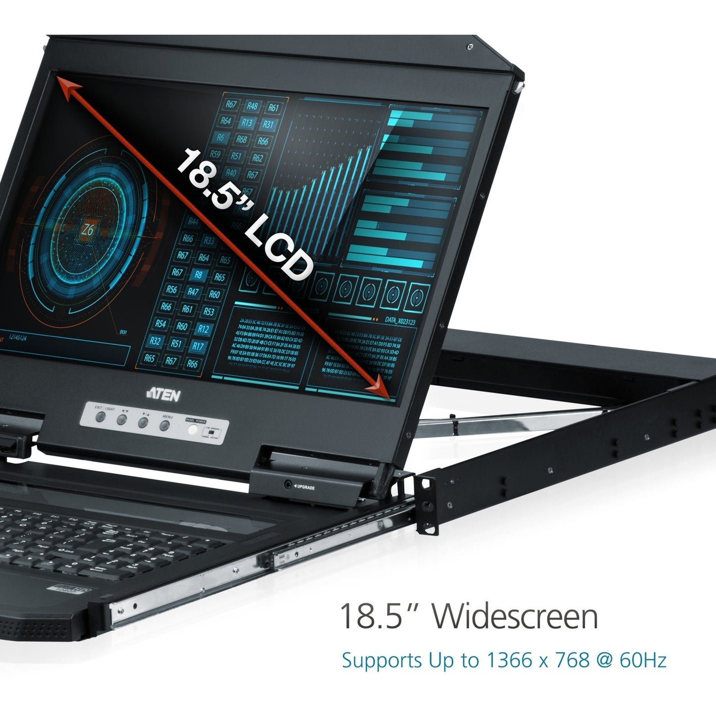 Aten 1U Ultra Short Depth Single Rail WideScreen LCD Console (USB / VGA)-TAA Compliant