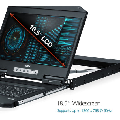 Aten 1U Ultra Short Depth Single Rail WideScreen LCD Console (USB / VGA)-TAA Compliant
