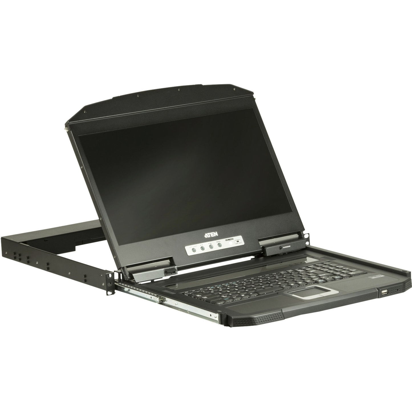 Aten 1U Ultra Short Depth Single Rail WideScreen LCD Console (USB / VGA)-TAA Compliant