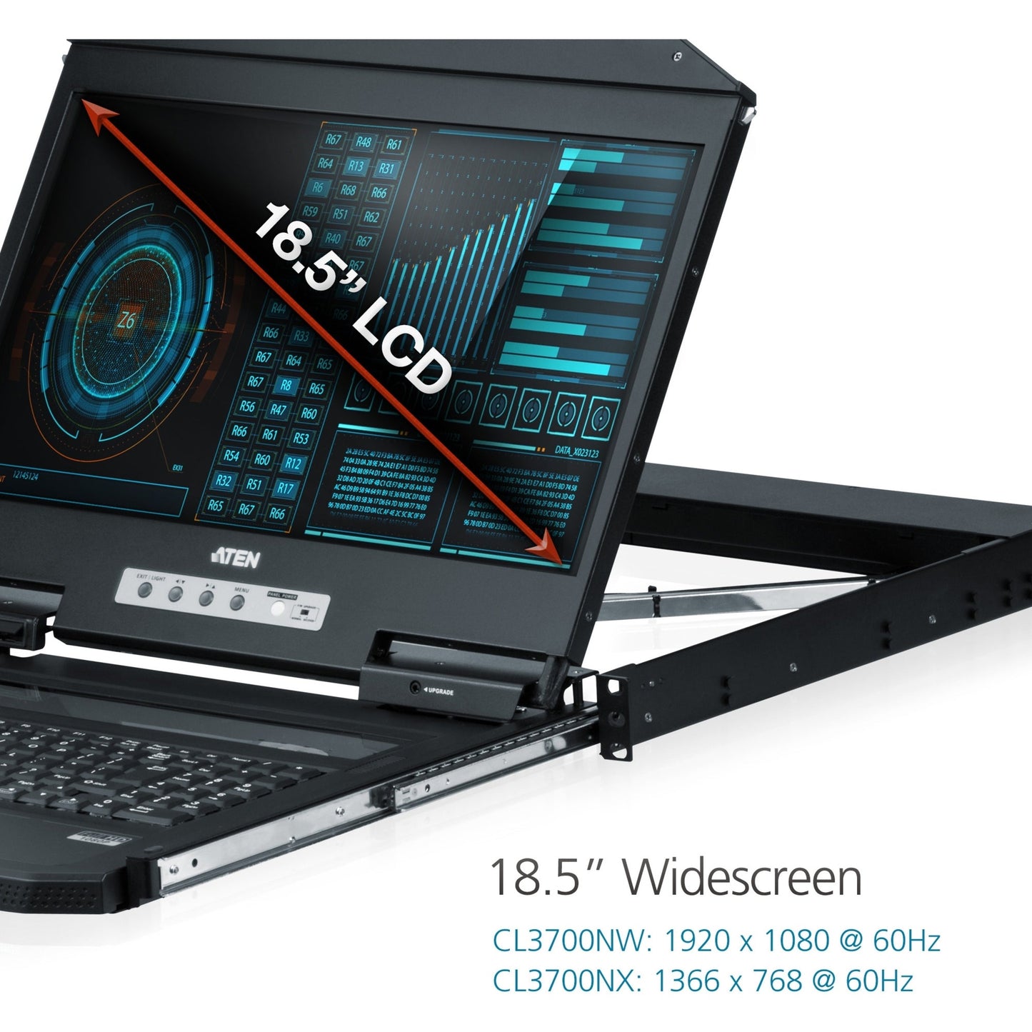 ATEN 1U Ultra Short Depth Single Rail WideScreen LCD Console (USB / HDMI)-TAA Compliant