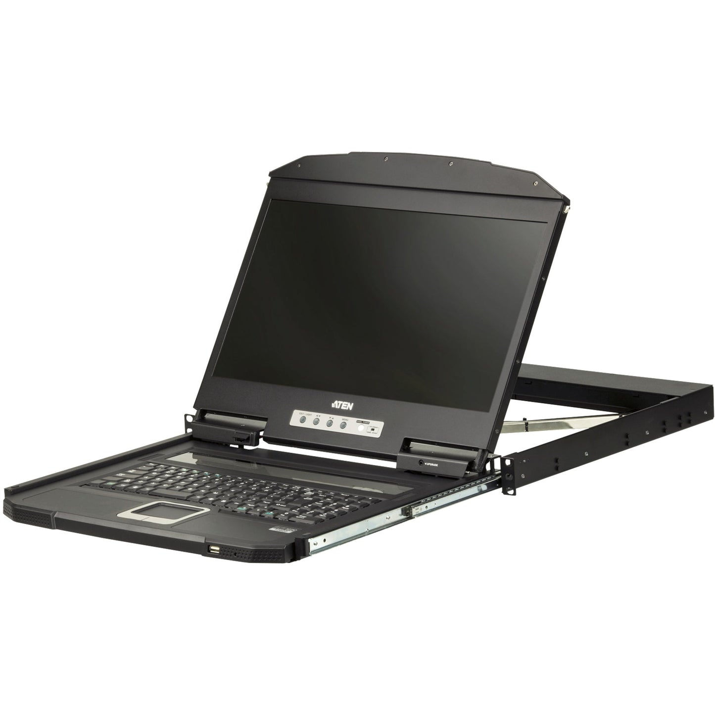 ATEN 1U Ultra Short Depth Single Rail WideScreen LCD Console (USB / HDMI)-TAA Compliant