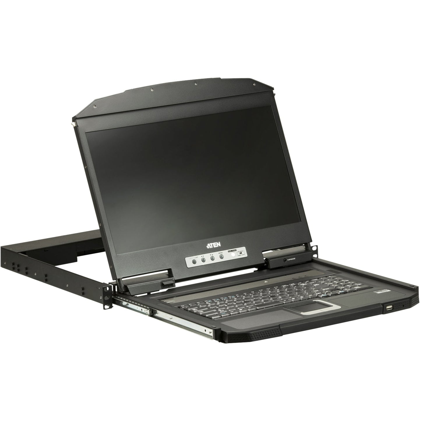 ATEN 1U Ultra Short Depth Single Rail WideScreen LCD Console (USB / HDMI)-TAA Compliant
