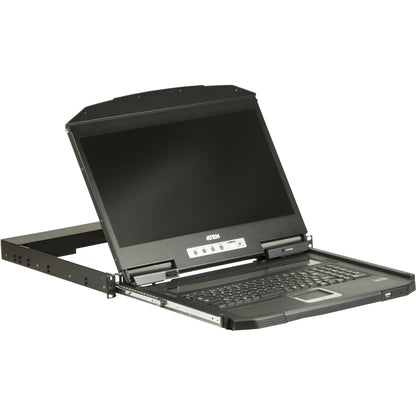 ATEN 1U Ultra Short Depth Single Rail WideScreen LCD Console (USB / HDMI)-TAA Compliant