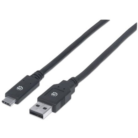 Manhattan USB-C to USB-A Cable 2m Male to Male 5 Gbps (USB 3.2 Gen1 aka USB 3.0) 3A (fast charging) SuperSpeed USB Black Lifetime Warranty Polybag