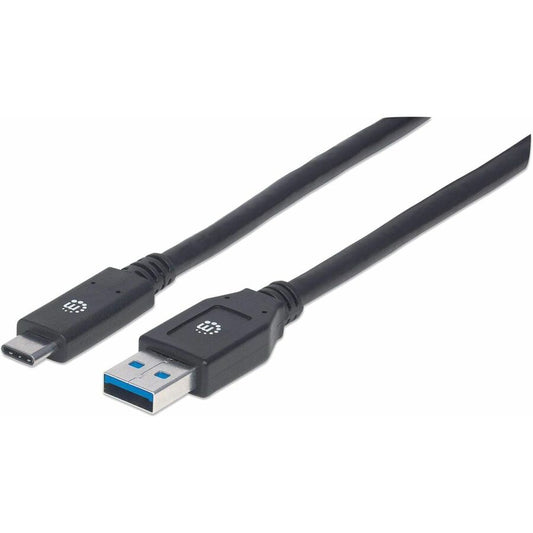 Manhattan USB-C to USB-A Cable 3m Male to Male 5 Gbps (USB 3.2 Gen1 aka USB 3.0) 3A (fast charging) SuperSpeed USB Black Lifetime Warranty Polybag