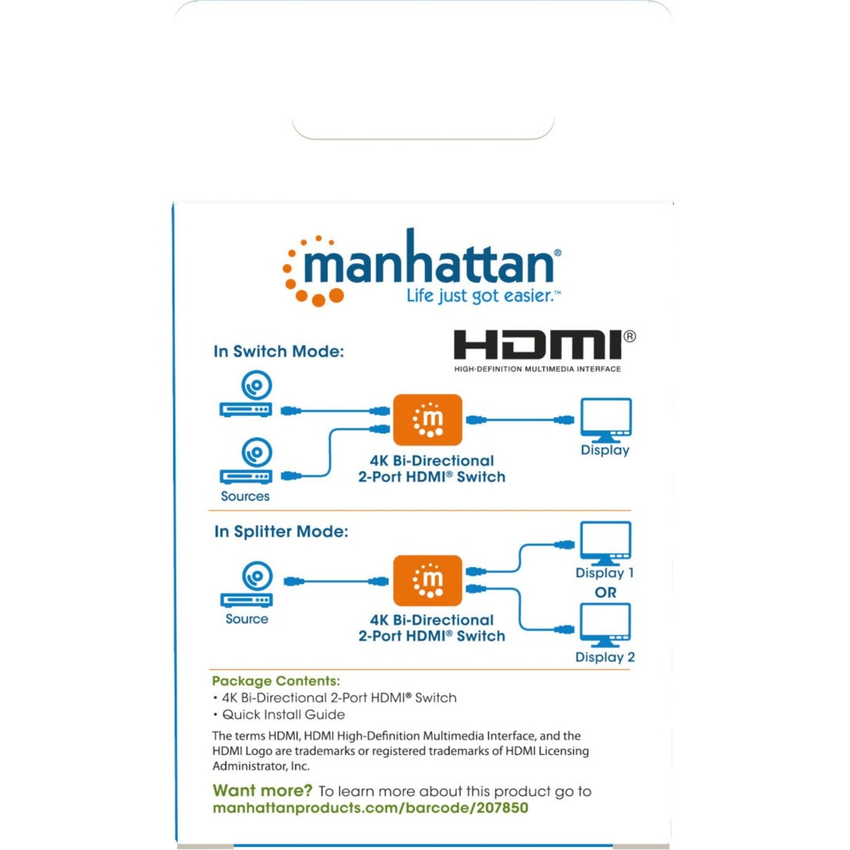 Manhattan 4K Bi-Directional 2-Port HDMI Switch