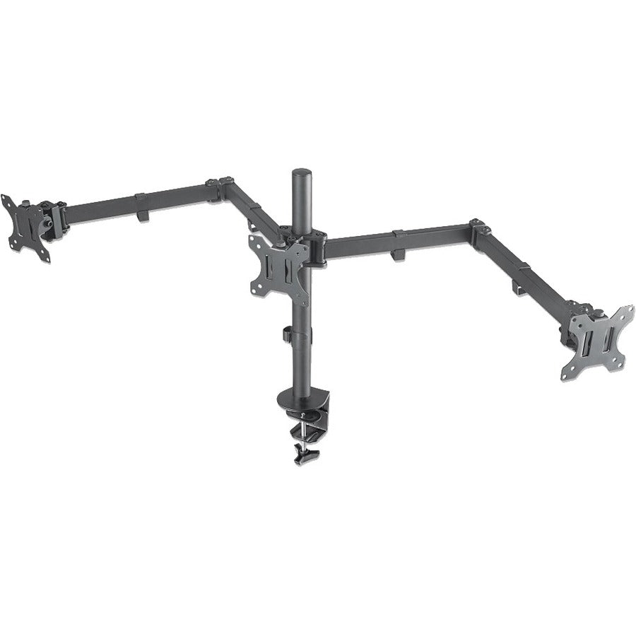 Manhattan TV & Monitor Mount Desk Double-Link Arms 3 screens Screen Sizes: 10-27"  Black Clamp Assembly Triple Screen VESA 75x75 to 100x100mm Max 7kg (each) Lifetime Warranty
