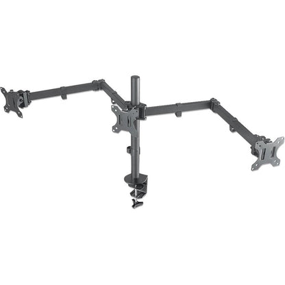 Manhattan TV & Monitor Mount Desk Double-Link Arms 3 screens Screen Sizes: 10-27"  Black Clamp Assembly Triple Screen VESA 75x75 to 100x100mm Max 7kg (each) Lifetime Warranty