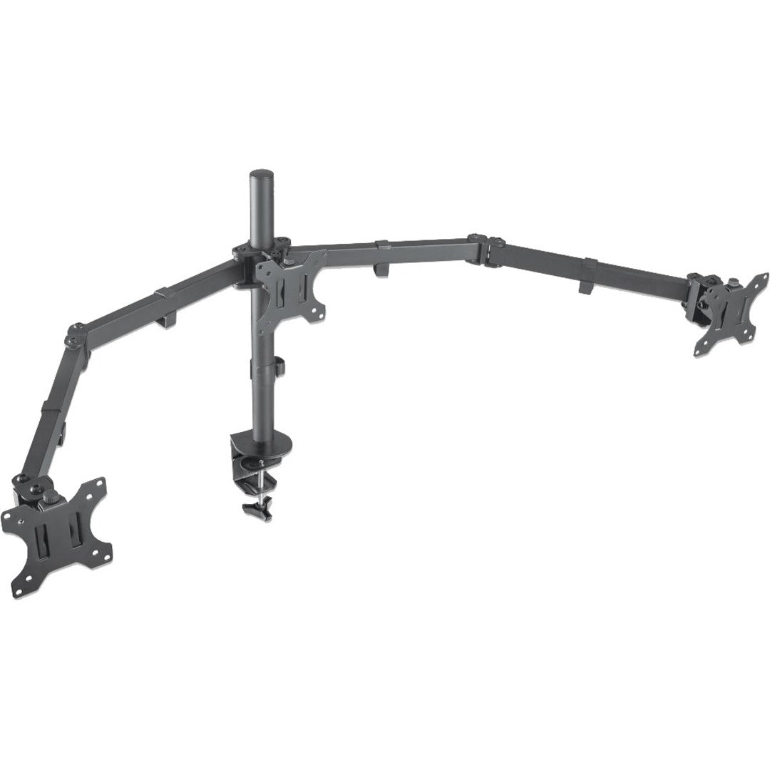 Manhattan TV & Monitor Mount Desk Double-Link Arms 3 screens Screen Sizes: 10-27"  Black Clamp Assembly Triple Screen VESA 75x75 to 100x100mm Max 7kg (each) Lifetime Warranty