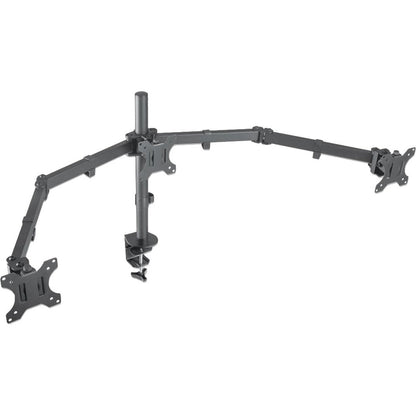 Manhattan TV & Monitor Mount Desk Double-Link Arms 3 screens Screen Sizes: 10-27"  Black Clamp Assembly Triple Screen VESA 75x75 to 100x100mm Max 7kg (each) Lifetime Warranty