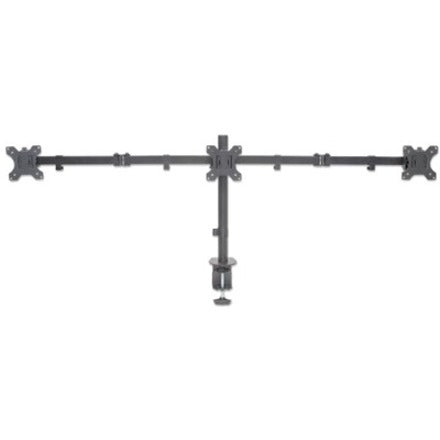 Manhattan TV & Monitor Mount Desk Double-Link Arms 3 screens Screen Sizes: 10-27"  Black Clamp Assembly Triple Screen VESA 75x75 to 100x100mm Max 7kg (each) Lifetime Warranty
