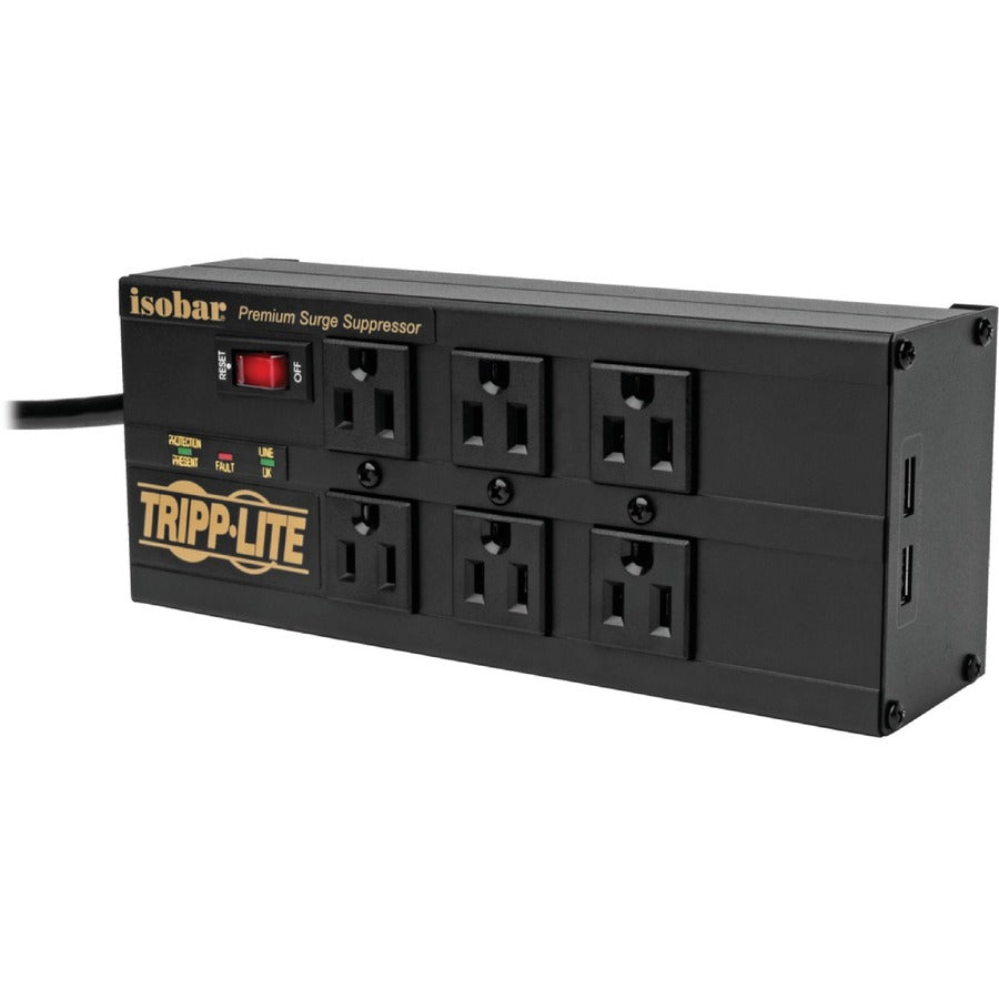 Tripp Lite Isobar 6-Outlet Surge Protector 10 ft. (3.05 m) Cord Right-Angle Plug 3840 Joules 2 USB Ports Metal Housing