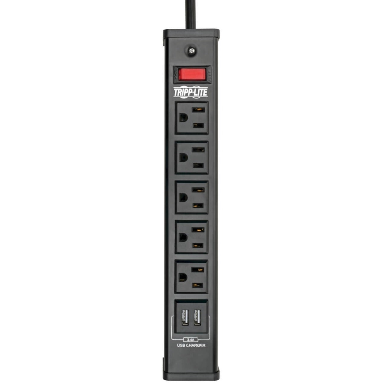Tripp Lite 5-Outlet Surge Protector with 2 USB Ports (3.4A Shared) 6 ft. (1.83 m) Cord 450 Joules Metal Housing
