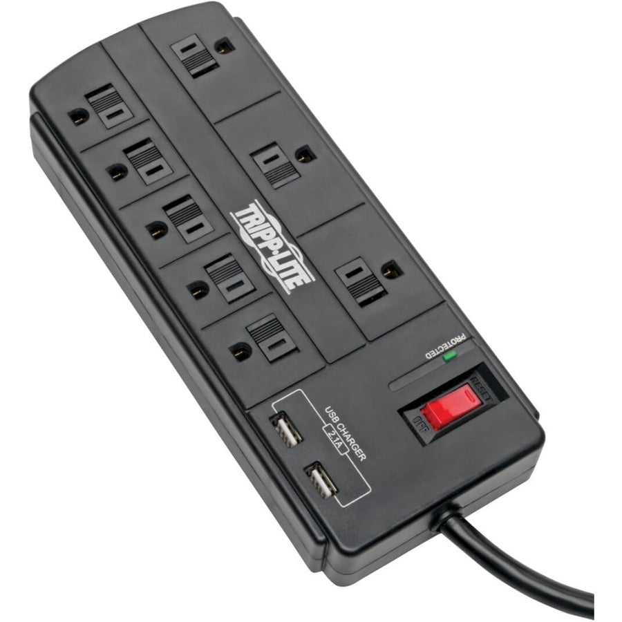 Tripp Lite 8-Outlet Surge Protector with 2 USB Ports (2.1A Shared) 8 ft. (2.43 m) Cord 1200 Joules Black