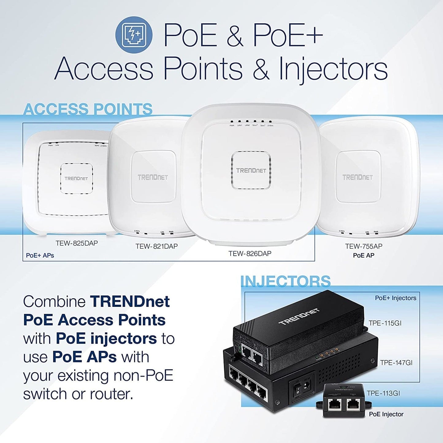 TRENDnet AC2200 Tri-Band PoE+ Indoor Wireless Access Point 867Mbps WiFi AC + 400Mbps WiFi N Bands Wave 2 MUMIMO Client bridge WDS AP WDS Bridge WDS Station Repeater Modes White TEW-826DAP