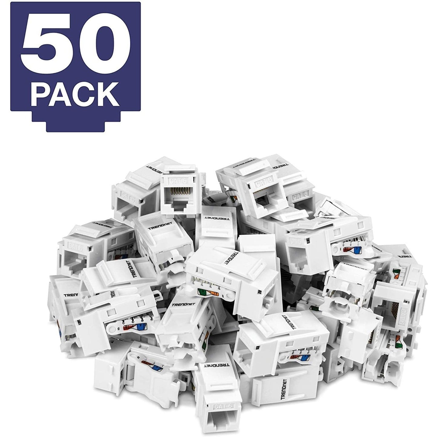 TRENDnet Cat6 Keystone Jack 50-Pack Bundle TC-K50C6 Compatible with Cat5/Cat5e/Cat6 Cabling Cat6 RJ45 Keystone Jacks Use with the TC-KP24 or TC-KP48 Blank Keystone Patch Panels (Sold Separately)