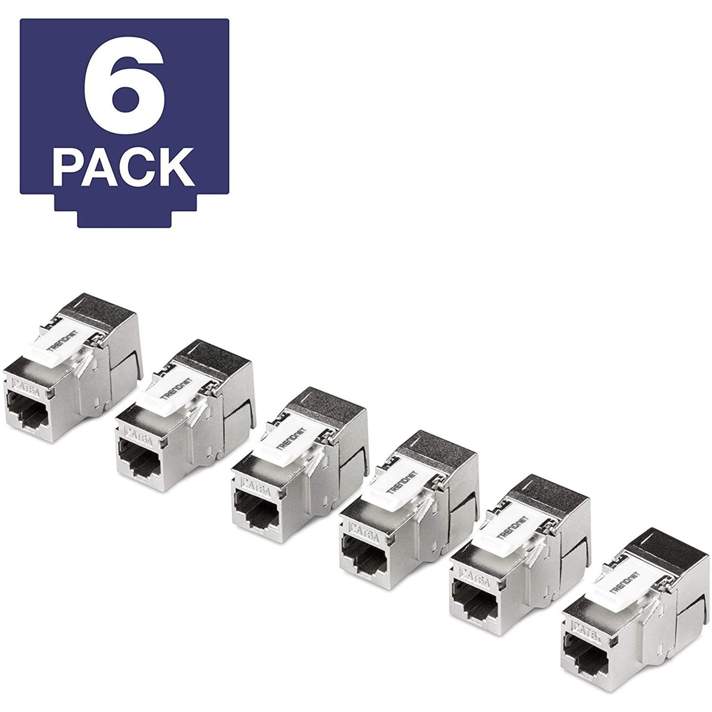 TRENDnet Shielded Cat6A Keystone Jack 6-Pack Bundle TC-K06C6A 180&deg; Angle Termination Compatible with Cat5/Cat5e/Cat6 Cabling Use w/ TC-KP24S Shielded Blank Keystone Patch Panel (sold separately)