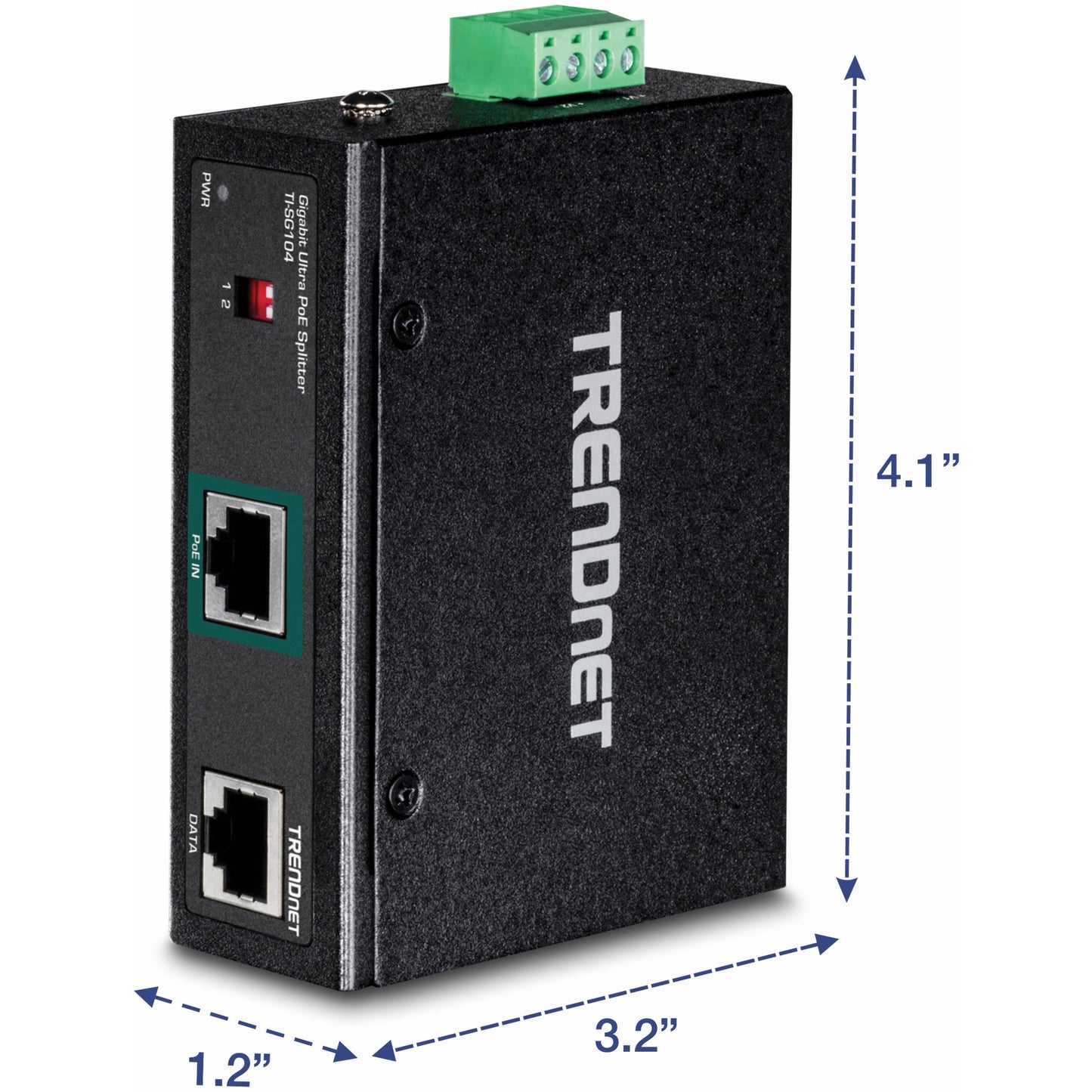 TRENDnet Industrial Gigabit UPoE Splitter Dual DC Power Outputs DIN-Rail or Wall-Mountable Adjustable Voltage Output TI-SG104