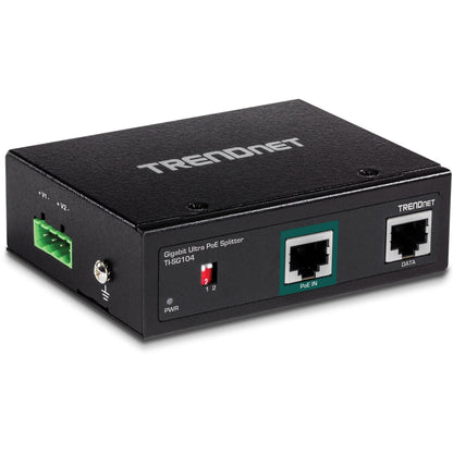 TRENDnet Industrial Gigabit UPoE Splitter Dual DC Power Outputs DIN-Rail or Wall-Mountable Adjustable Voltage Output TI-SG104