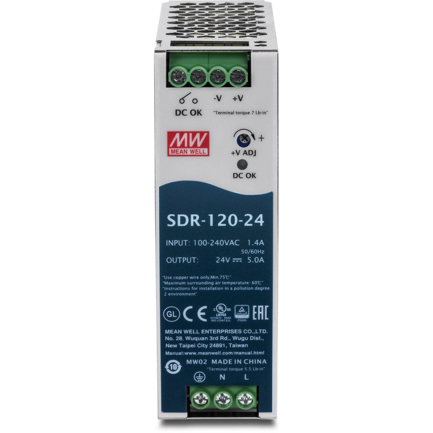 TRENDnet 120W 24V 5A AC to DC DIN-Rail Power Supply w/ PFC Function TI-S12024