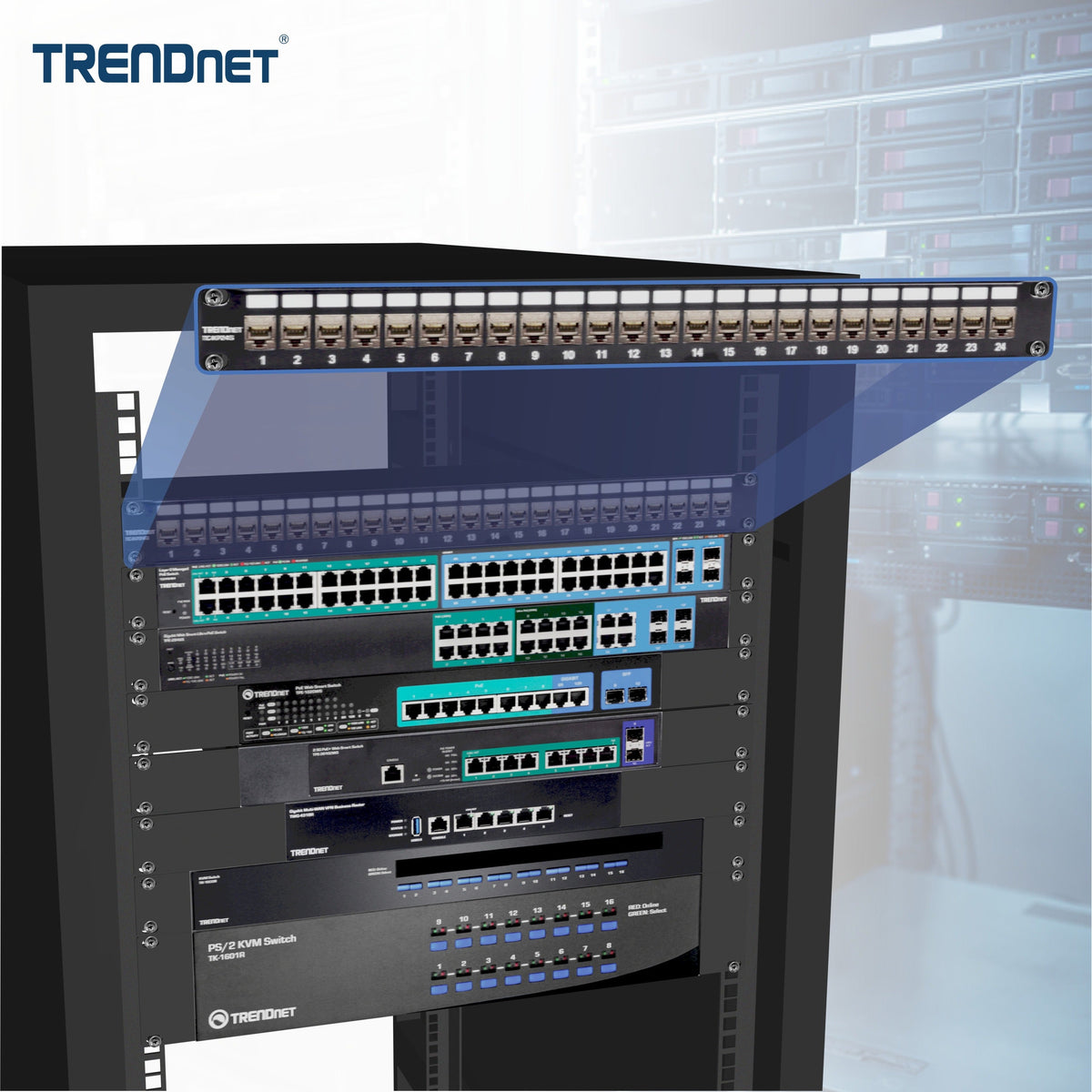 TRENDnet 24-Port Blank Keystone Shielded 1U Patch Panel 1U 19" Rackmount Housing Protects Against EMI/RFI Noise Recommended With TC-K06C6A Cat6A Keystone Jacks (Sold Separately) Black TC-KP24S