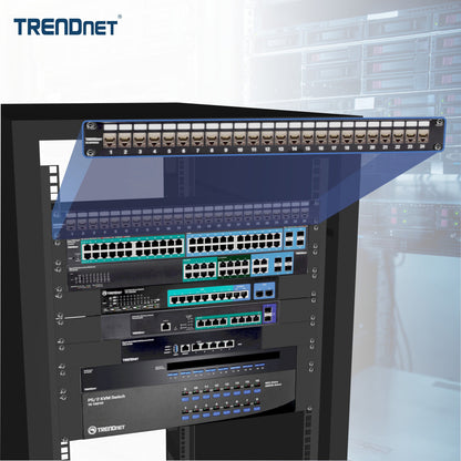TRENDnet 24-Port Blank Keystone Shielded 1U Patch Panel 1U 19" Rackmount Housing Protects Against EMI/RFI Noise Recommended With TC-K06C6A Cat6A Keystone Jacks (Sold Separately) Black TC-KP24S