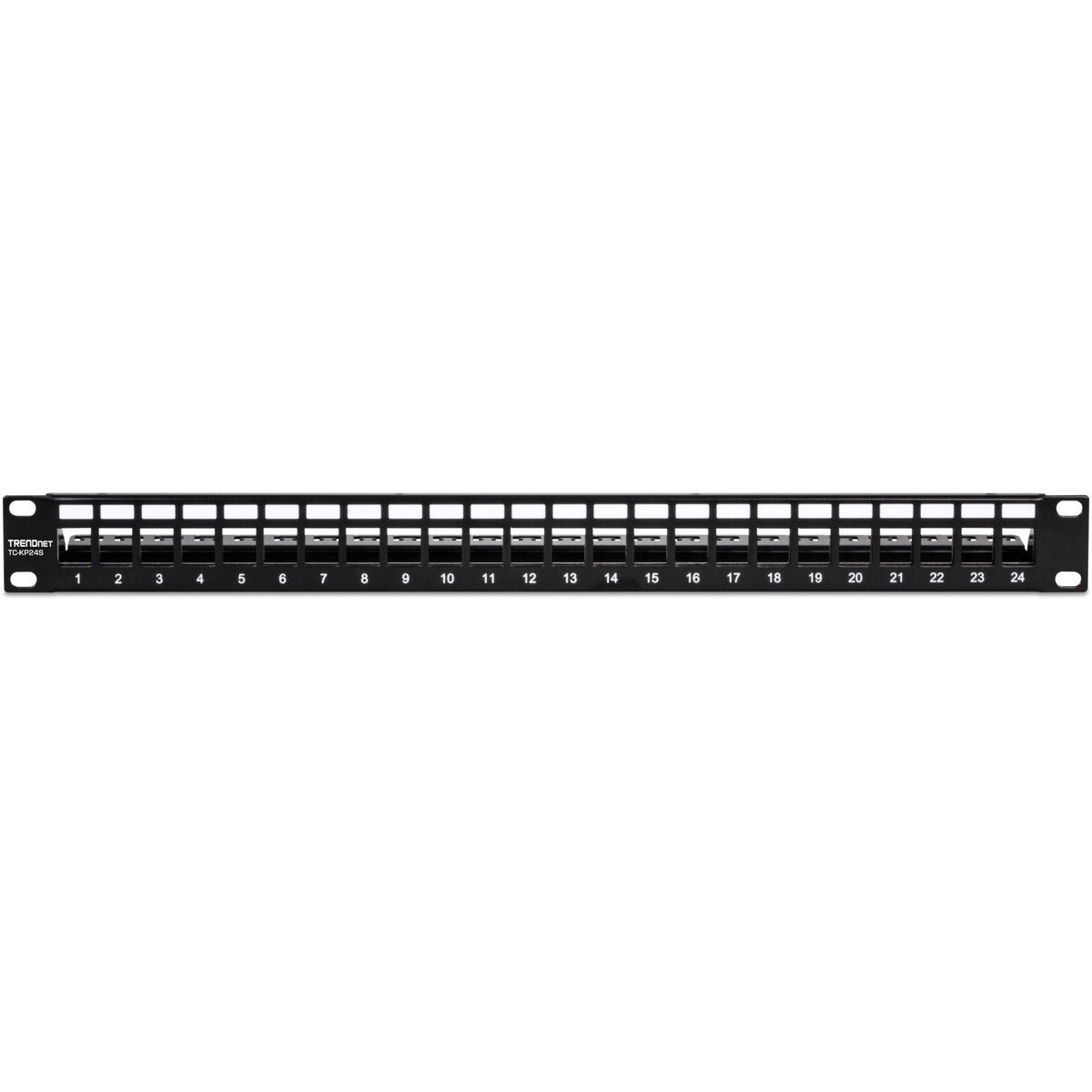 TRENDnet 24-Port Blank Keystone Shielded 1U Patch Panel 1U 19" Rackmount Housing Protects Against EMI/RFI Noise Recommended With TC-K06C6A Cat6A Keystone Jacks (Sold Separately) Black TC-KP24S