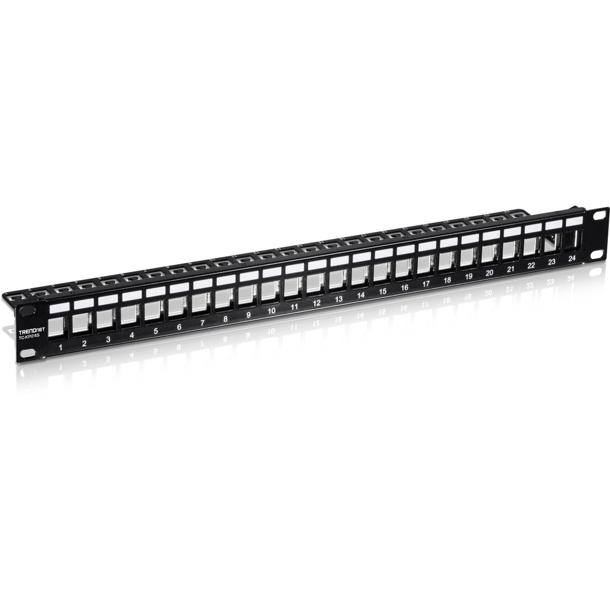 TRENDnet 24-Port Blank Keystone Shielded 1U Patch Panel 1U 19" Rackmount Housing Protects Against EMI/RFI Noise Recommended With TC-K06C6A Cat6A Keystone Jacks (Sold Separately) Black TC-KP24S