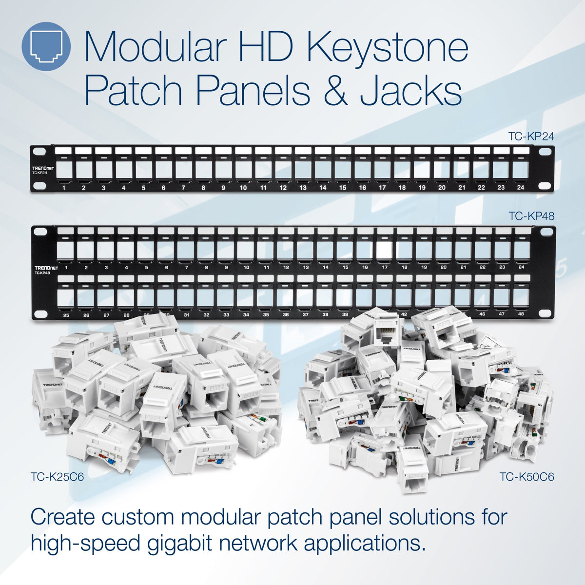 TRENDnet 24-Port Blank Keystone 1U Patch Panel 1U 19" Metal Rackmount Housing Recommended With TC-K25C6 & TC-K50C6 Cat6 Keystone Jacks (Sold Separately) Black TC-KP24