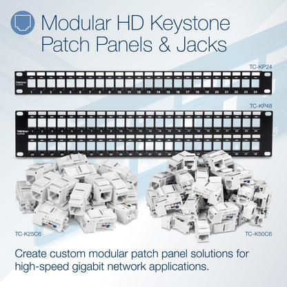 TRENDnet 24-Port Blank Keystone 1U Patch Panel 1U 19" Metal Rackmount Housing Recommended With TC-K25C6 & TC-K50C6 Cat6 Keystone Jacks (Sold Separately) Black TC-KP24