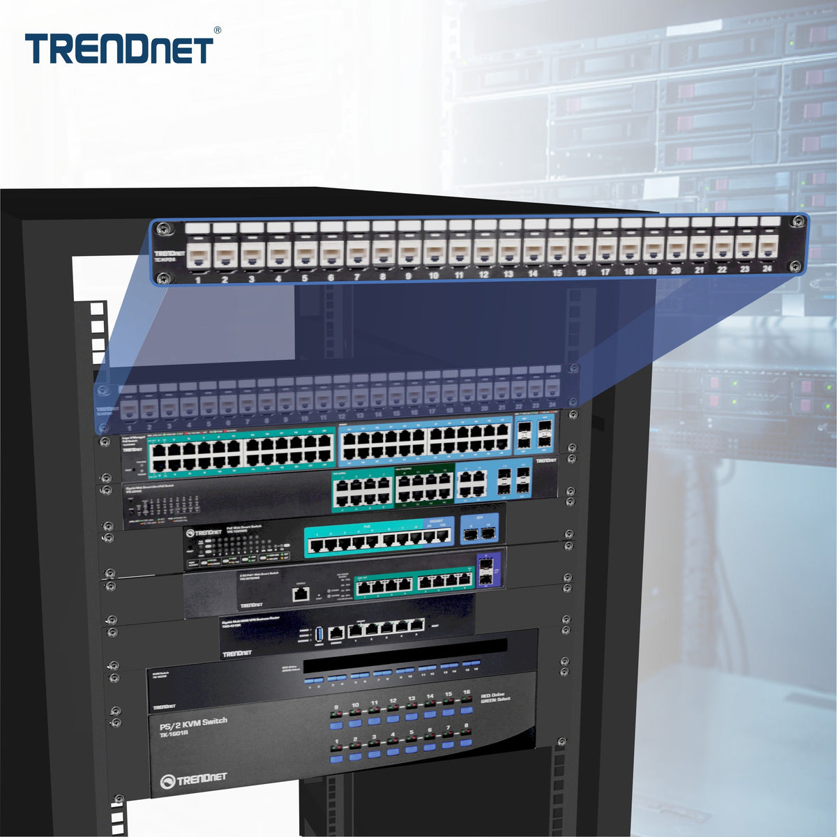TRENDnet 24-Port Blank Keystone 1U Patch Panel 1U 19" Metal Rackmount Housing Recommended With TC-K25C6 & TC-K50C6 Cat6 Keystone Jacks (Sold Separately) Black TC-KP24
