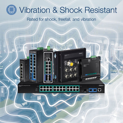 TRENDnet 10-Port Industrial Gigabit L2 Managed PoE+ DIN-Rail Switch 8 x Gigabit PoE+ Ports DIN-Rail Mount 2 x SFP Slots 24?57V DC Power Input IP30 VLAN Lifetime Protection Black TI-PG102i