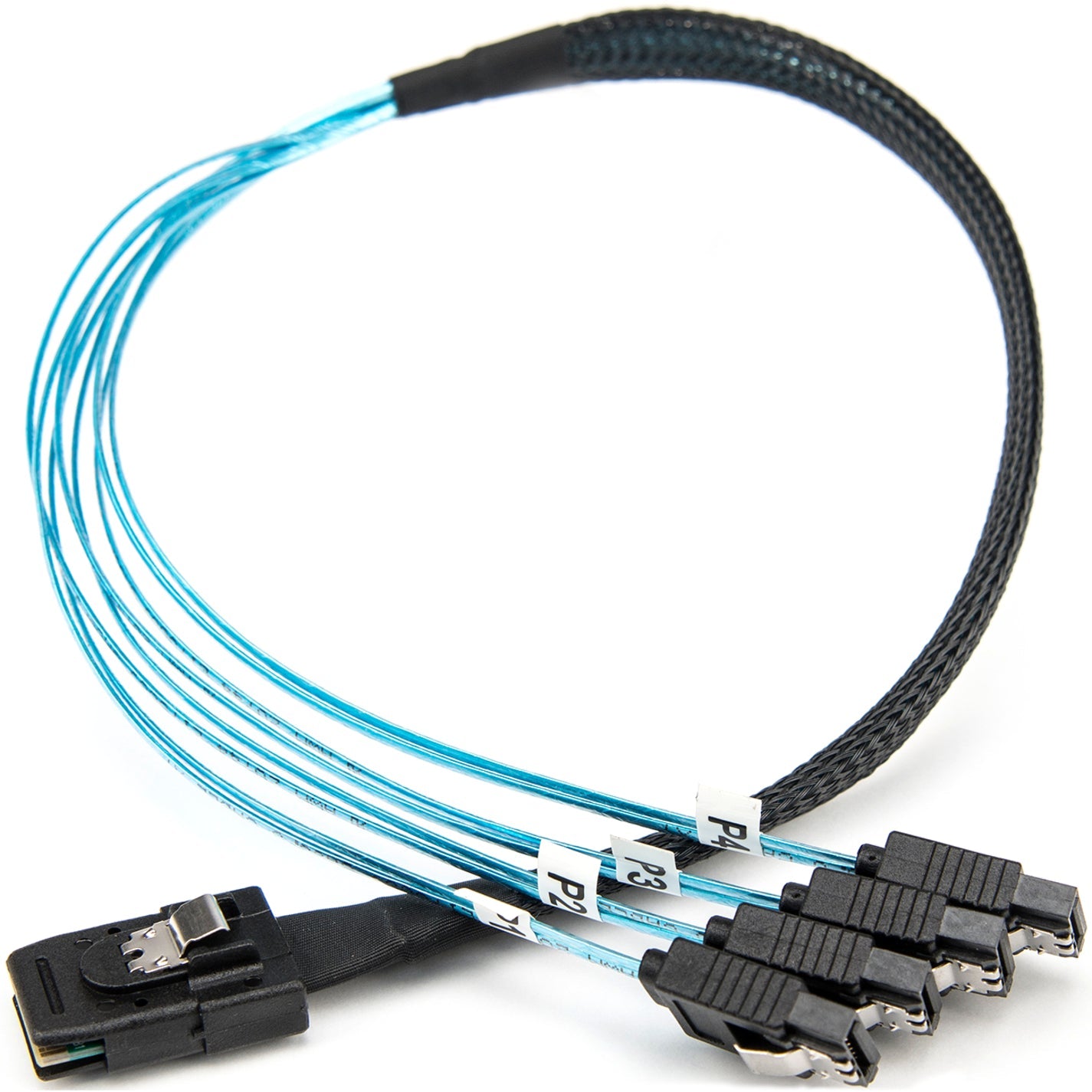 Rocstor Premium 20in Serial Attached SCSI SAS Cable - SFF-8087 to 4x Latching SATA - SAS/SATA for Hard Drive - 20in / 50cm - 1 Pack - SFF-8087 Male SAS - Male SATA - Blue SFF-8087 TO 4X SATA Cable