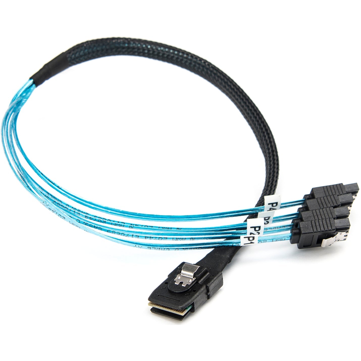 Rocstor Premium 20in Serial Attached SCSI SAS Cable - SFF-8087 to 4x Latching SATA - SAS/SATA for Hard Drive - 20in / 50cm - 1 Pack - SFF-8087 Male SAS - Male SATA - Blue SFF-8087 TO 4X SATA Cable