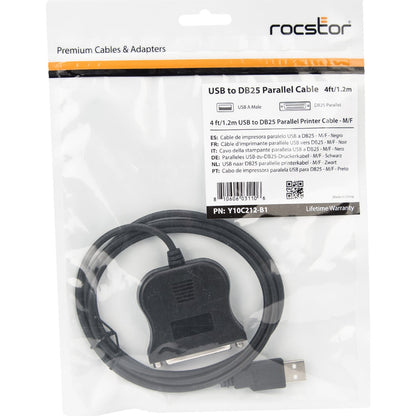 Rocstor Premium 4 ft Parallel Printer Adapter - USB - DB25 parallel - Type A Male USB DB25F TO USBA MALE - Black