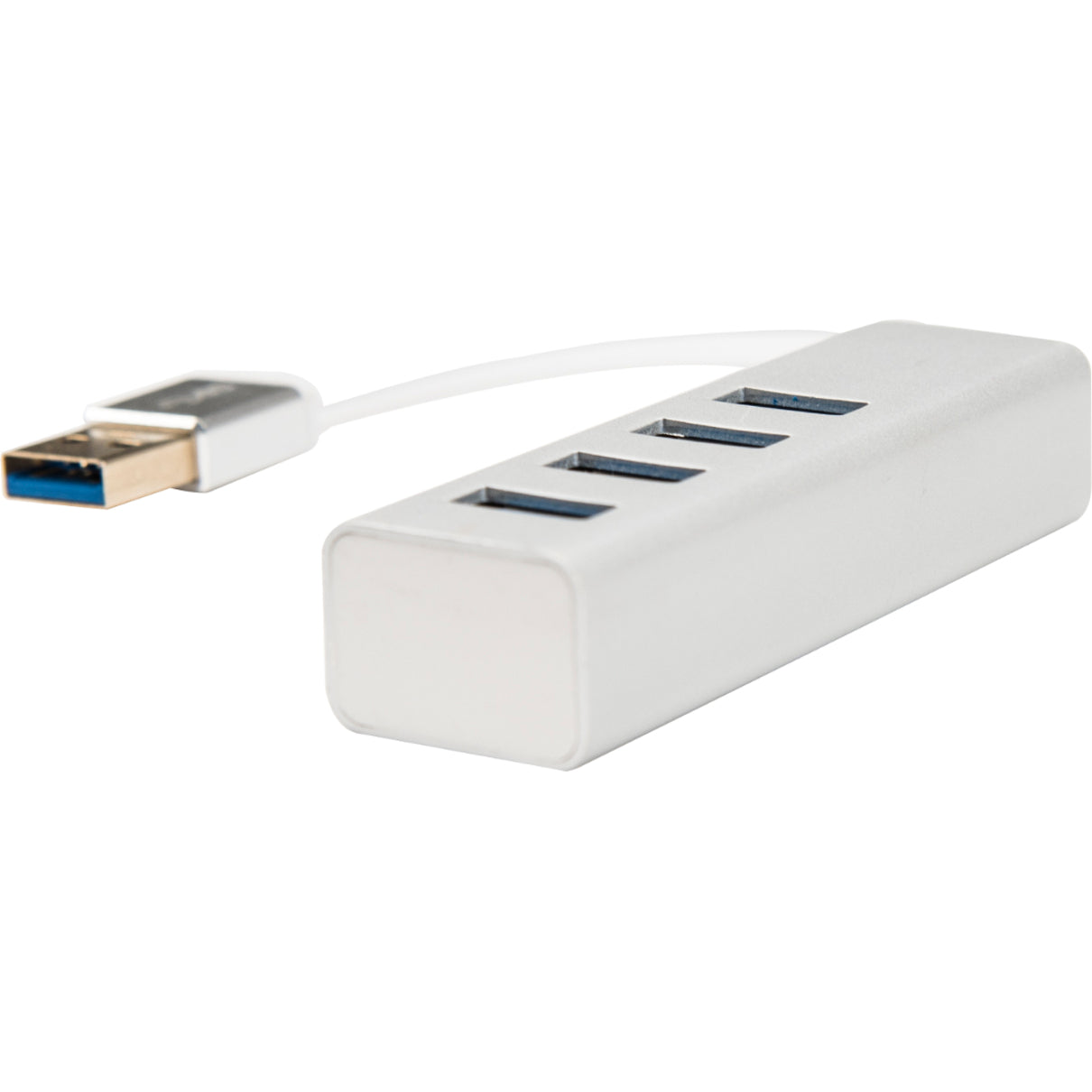 Rocstor Premium Portable 4 Port SuperSpeed Mini USB 3.0 Hub - Aluminum Silver - USB - External - 4 USB Ports Female - 4 USB 3.0 Ports - PC Mac - 6 in Mini Hub with Built-in SuperSpeed Cable 5Gbps