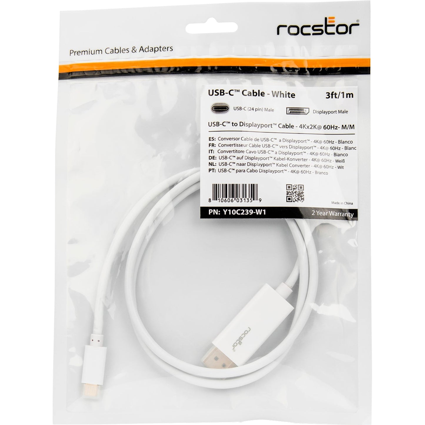Rocstor Premium 3ft / 1m USB Type C to DisplayPort Cable