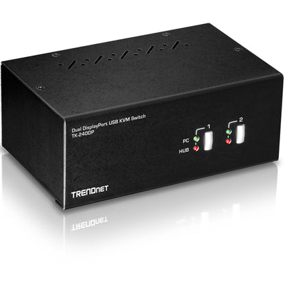 TRENDnet 2-Port Dual Monitor DisplayPort KVM Switch With Audio 2-Port USB 2.0 Hub 4K UHD Resolutions Up To 3840 x 2160 Connect Two DisplayPort Monitors Dual Monitor KVM Switch Black TK-240DP