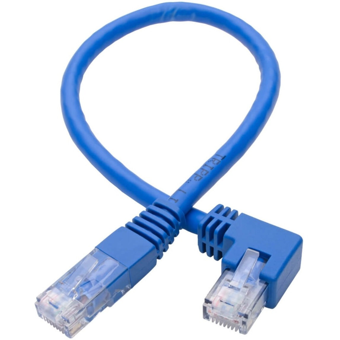 Tripp Lite Left-Angle Cat6 Gigabit Molded UTP Ethernet Cable (RJ45 Left-Angle M to RJ45 M) Blue 1 ft. (0.31 m)