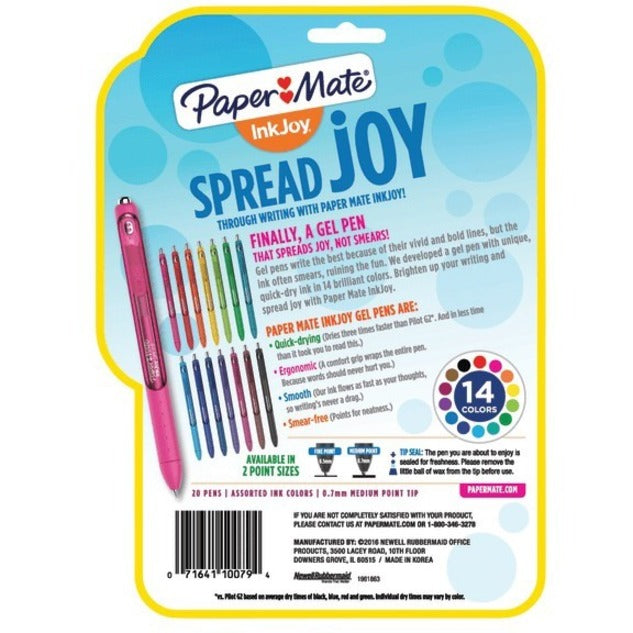 Paper Mate InkJoy&reg; Gel Pens Medium Point 0.7 mm Assorted Colors Pack Of 20
