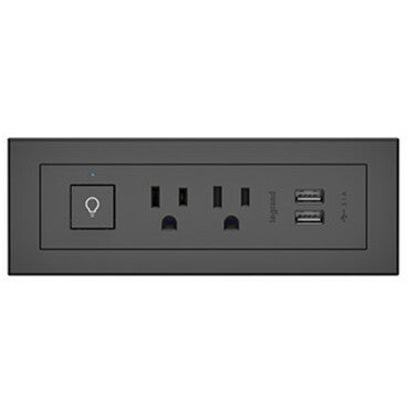 Legrand Furniture Power 2-Outlet with Switching and USB-A Unit - 10' Cord - Black