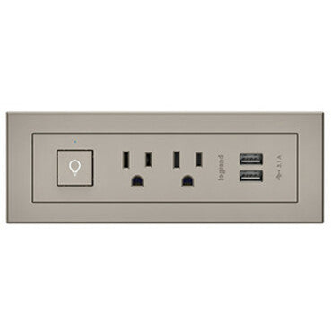 Legrand Furniture Power 2-Outlet with Switching and USB-A Unit- Nickel